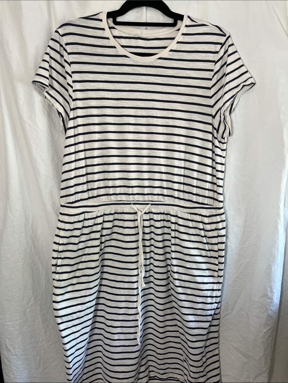 Pact White and Navy Striped Cotton Dress Size Large